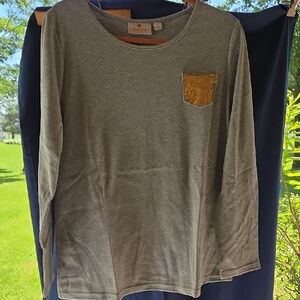 Quacker Factory Gray Long Sleeve Tee with Gold Accent
